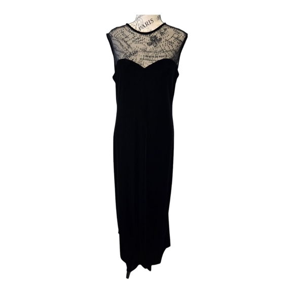 Black Sheath Maxi Dress with Cream Lace Mock Neck - Picture 1 of 10